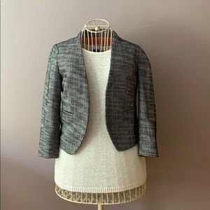 LOFT Tweed open front blazer B&W